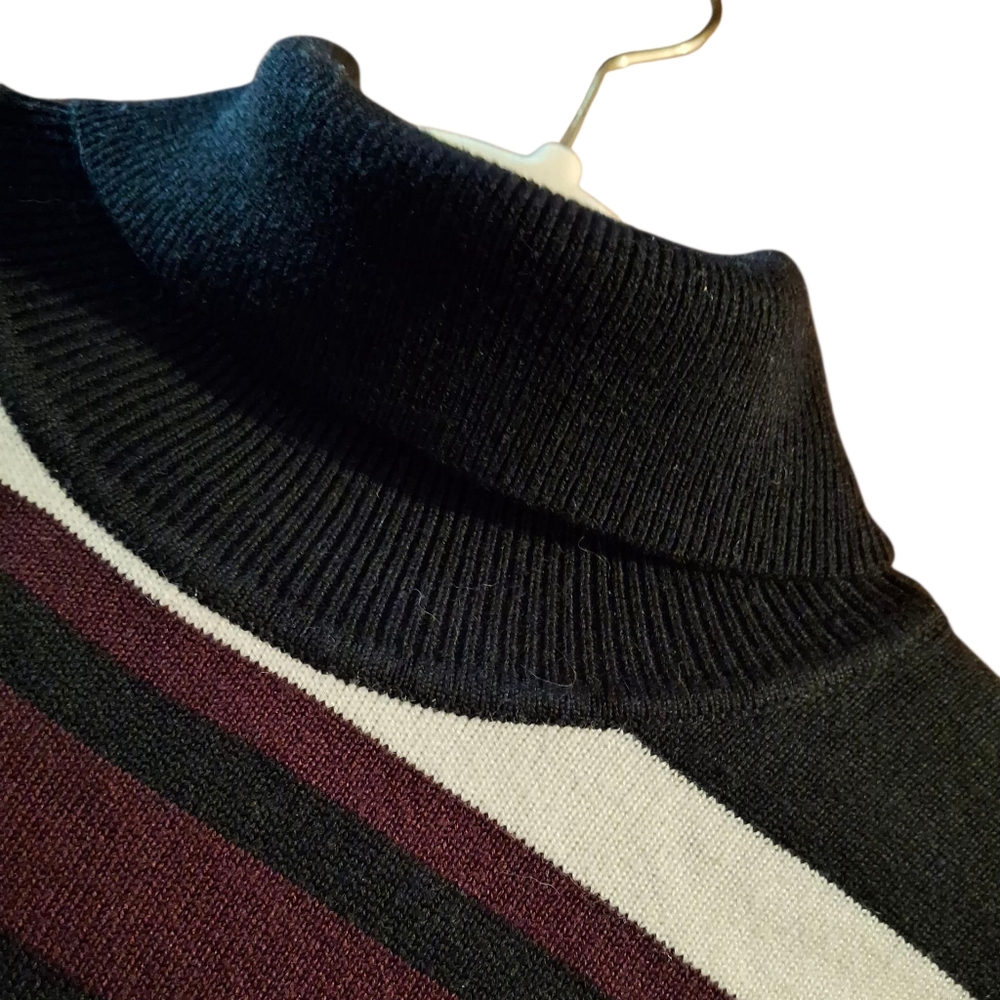 Vince Camuto Dress S Midi Black Purple Striped Burgundy Turtleneck CottonDimens - Picture 2 of 4